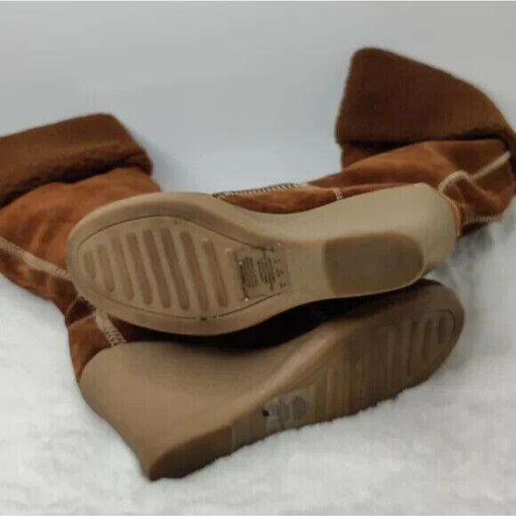 Y2K Kenneth Cole Brown Suede Knee High Wedge Boots Size US 6 - Picture 6 of 9